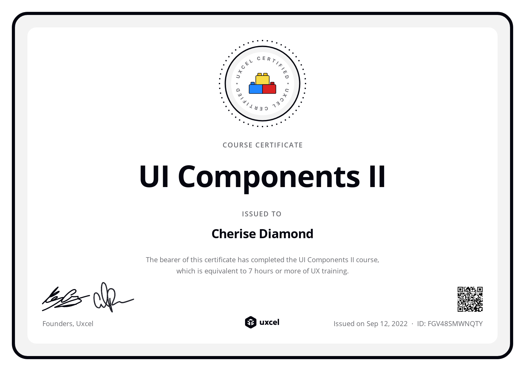 Cherise Diamond's certificate